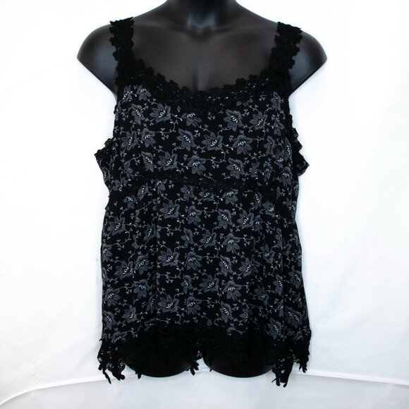 NEW Apt 9 Floral Babydoll Tank Top Women 22W Black Lace Trim Whimsigoth QQ15X - Picture 1 of 5